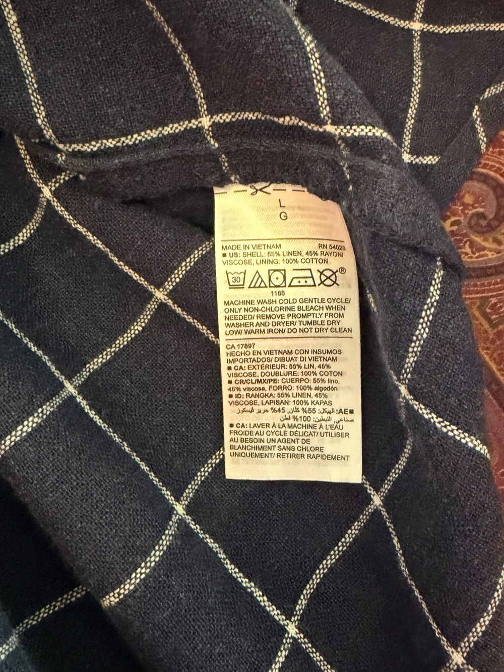 EUC Old Navy Navy Blue linen Grid-Print Shift Dress Sz large - Picture 5 of 5